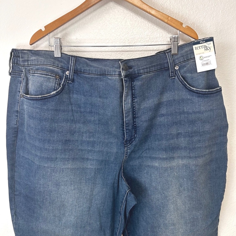 Terra & Sky Plus High Rise Crop Straight Leg Jeans Blue Elastic Back 3X 24W-26W - Picture 2 of 12
